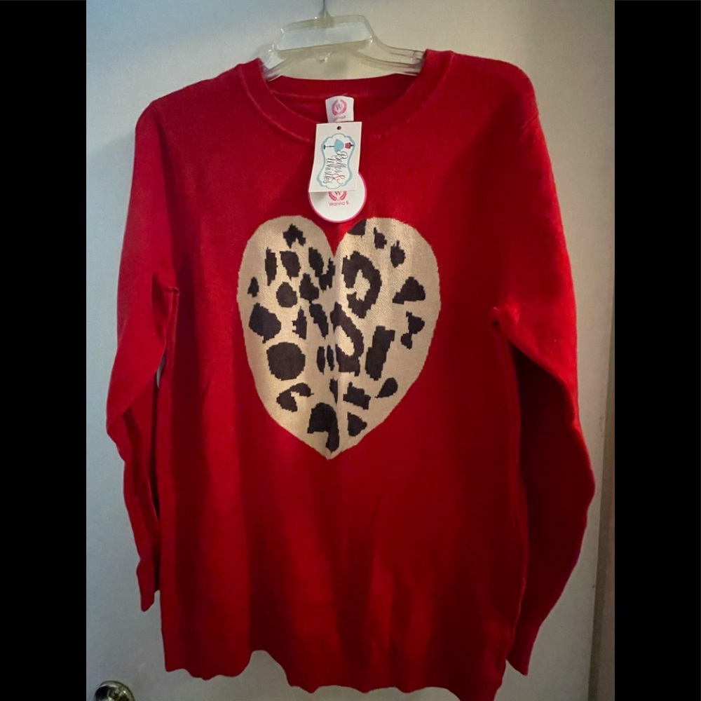 Red leopard heart sweater